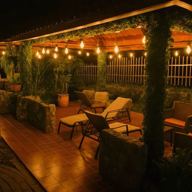 Área social en la noche en La Quinta de Andrés