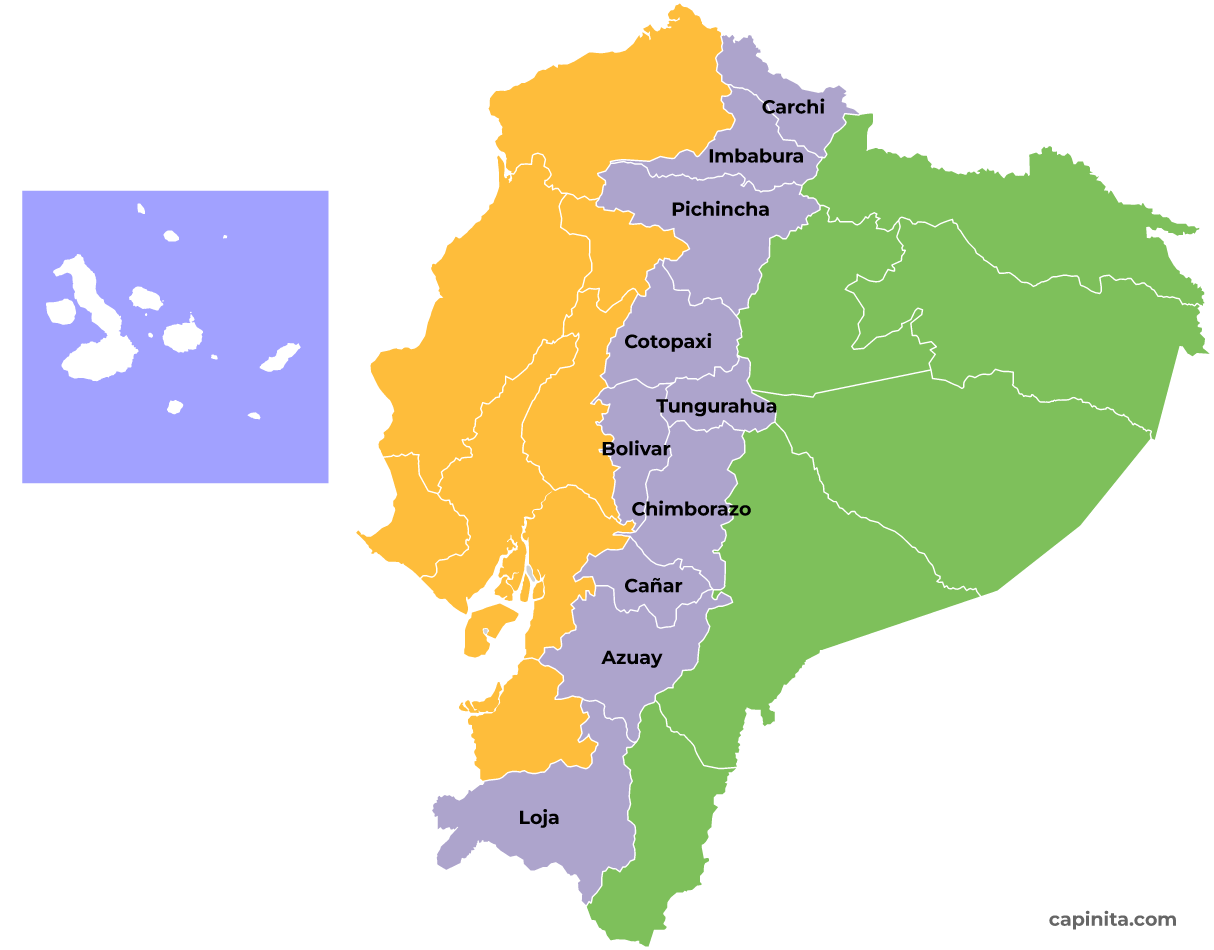 Mapa geográfico de la región Sierra de Ecuador